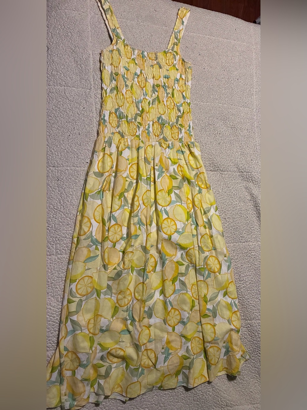 Avec Les Filles Yellow Lemon-Print Maxi Dress, size medium, linen/cotton blend